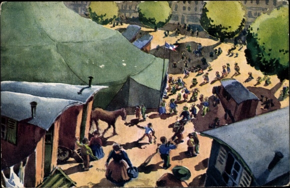 Artist PC Quiniou, P., Quimper, Concours JM Paillard 1938-1939, circus facilities, horse, guests