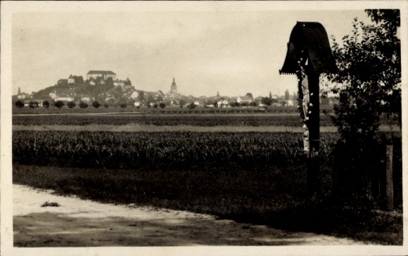 Postcard Ptuj Pettau Slovenia, general view, wayside shrine