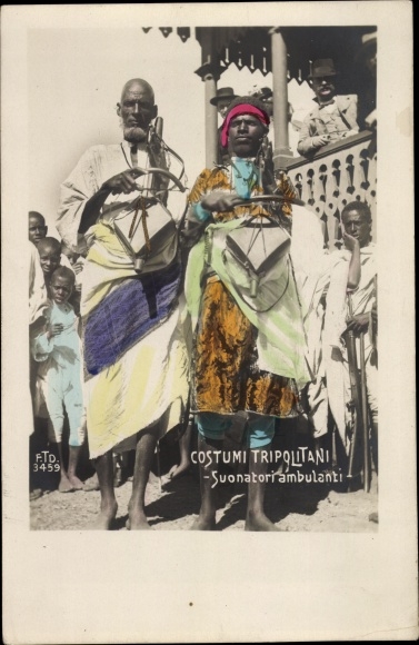 Postcard Tripoli Tripoli Libya, Costumi Tripolitani, Suonatori ambulanti