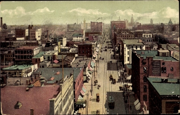 Postcard Denver Colorado USA, view from 17th Street, cityscape, structures, streets...
