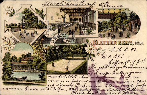 Lithograph Klettenberg Cologne on the Rhine, establishment, tennis, park