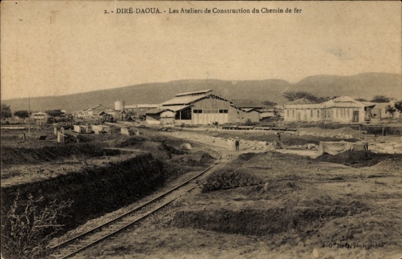 Postcard Dire Dawa Daoua Ethiopia, view of the railway workshops