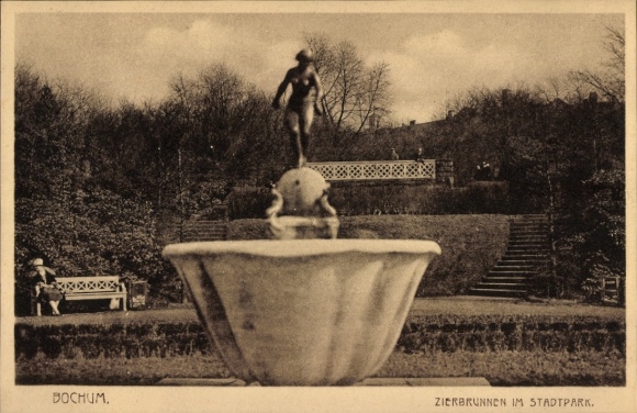 Bochum in the Ruhr area, ornamental fountain, statue, city park, Bochum
