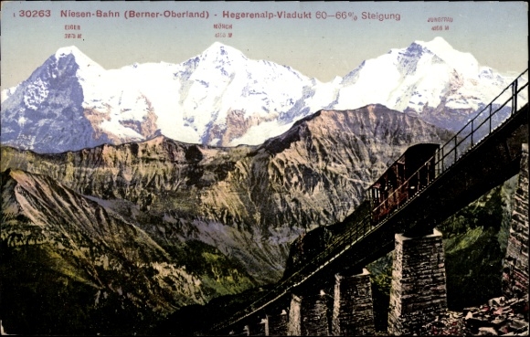 Bernese Oberland, Canton of Bern, Niesen Railway, Hegerenalp Viaduct, Jungfrau, Mönch, Eiger
