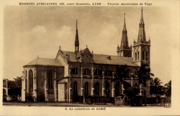 Postcard Lome Togo, La Cathedrale, Cours Gambetta, missions