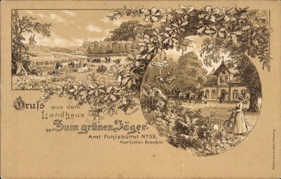 Lithograph Hamburg North Fuhlsbüttel, Country House at the Green Hunter