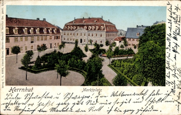 Golden Windows illuminated window Postcard Herrnhut in Upper Lusatia Saxony, Market Square