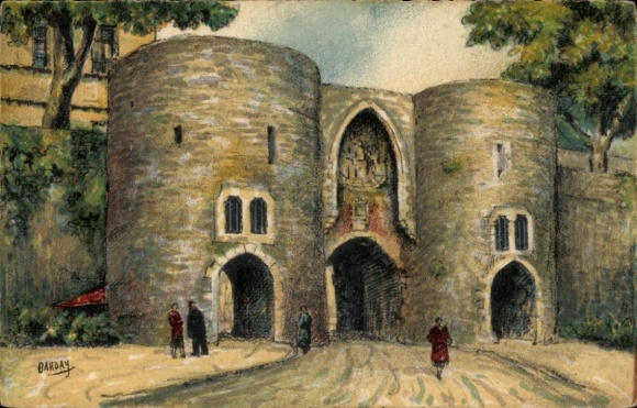 Artist Postcard Barday, Boulogne-sur-Mer Pas-de-Calais, city wall, entrance