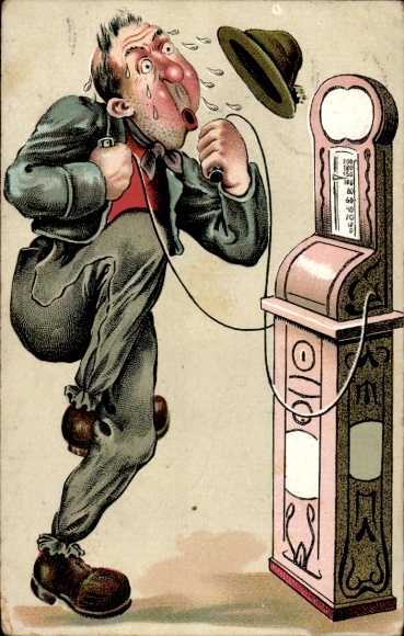 Postcard Mann at a vending machine, jump rope
