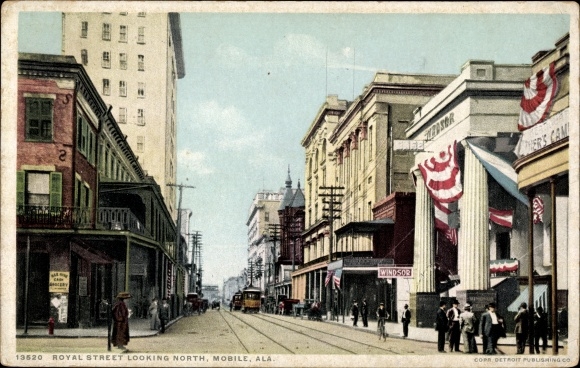 Postcard Mobile Alabama USA, Royal Street, Looking North