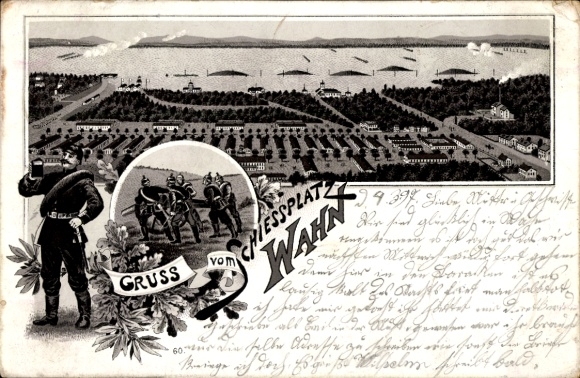 Lithograph, Wahn, Cologne, North Rhine-Westphalia, shooting range, soldiers, camp, gun