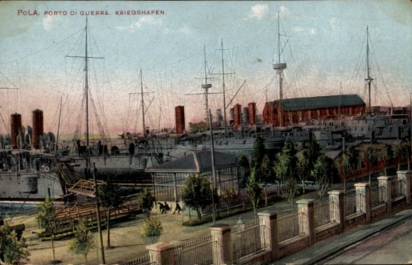 Postcard Pola Pula Croatia, naval port