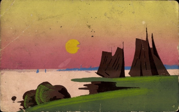 Hand-painted AK sailboats, dusk