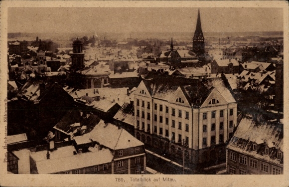 Postcard Jelgava Mitau Latvia, panoramic view of snow-covered roofs and buildings
