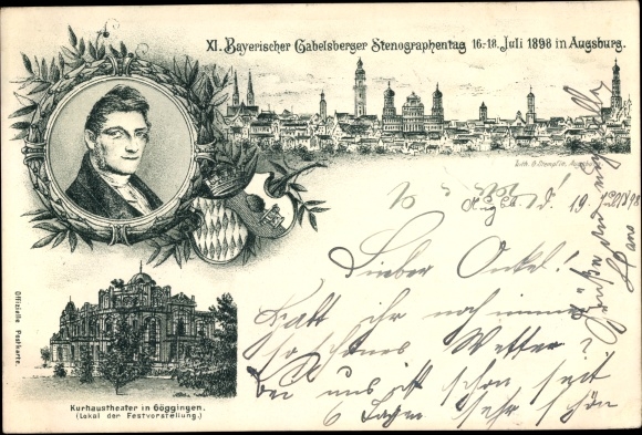 Chromo-Litho Augsburg in Swabia, XI. Bavarian Gabelsberger Stenographer Day 1898