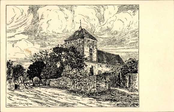 Artist Postcard Oenike, Karl, Massen Unna in the Ruhr area, Church