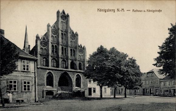 Postcard Chojna Königsberg Neumark East Brandenburg, Town Hall, Königstraße