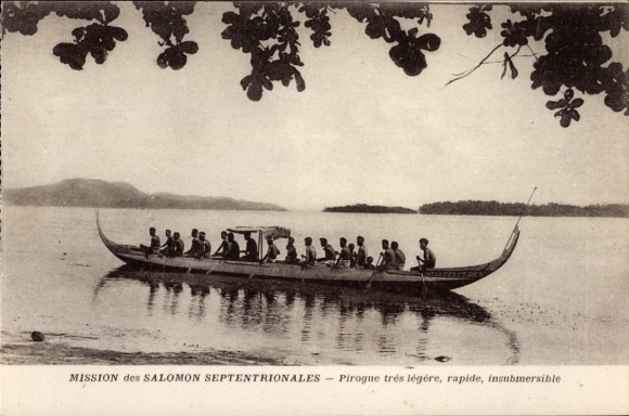 Postcard Solomon Islands Oceania, Mission of Salomon Septentrionales, Pirogue tres legere, rapide
