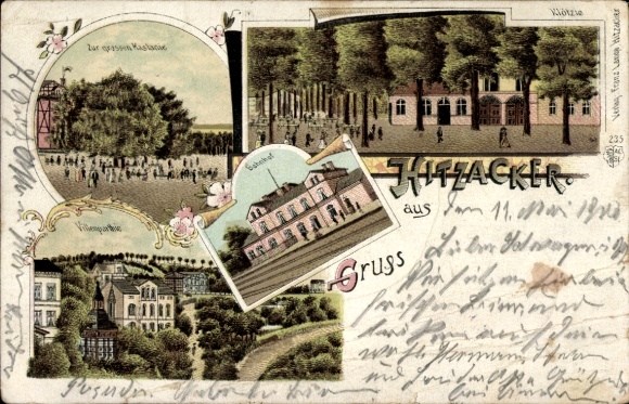 Lithograph of Hitzacker on the Elbe, Zur großen Kastanie, Klötzle, Bahnhof, Villas