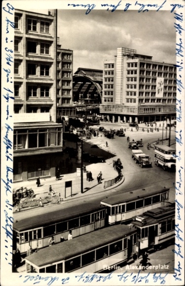 Postcard Berlin Mitte, Alexanderplatz, trams