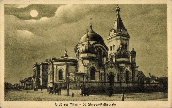 Moonlight Postcard Jelgava Mitau Latvia, St. Simeon Cathedral