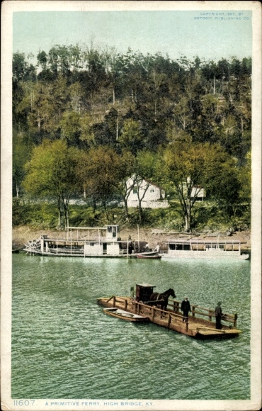 Postcard High Bridge Kentucky USA, a primitive ferry