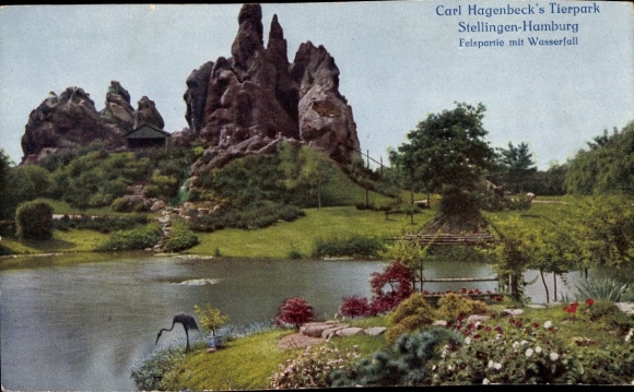 Hamburg Eimsbüttel Stellingen, Carl Hagenbeck's Zoo, rocky area with waterfall