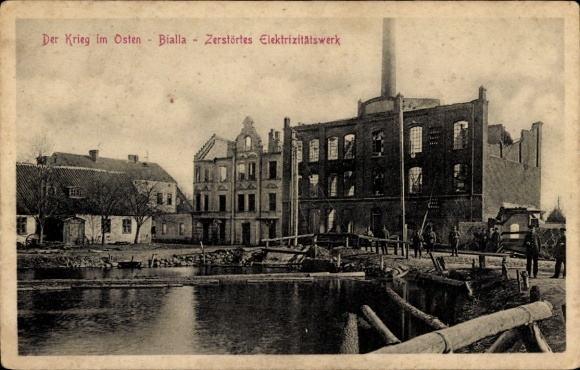 Postcard Bialla, Poland, Destroyed power plant