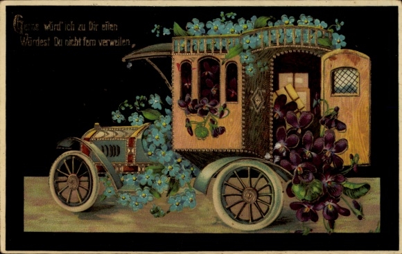 Embossed PC car, flowers, forget-me-nots, violets
