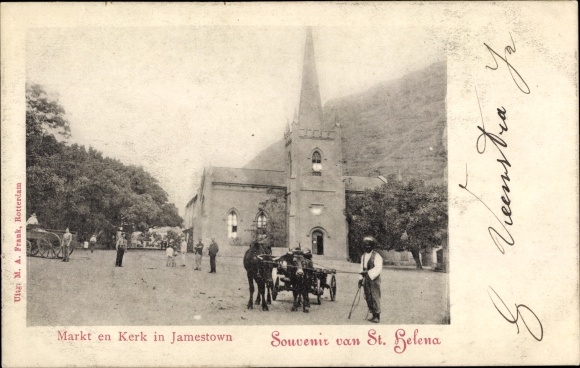 Postcard Jamestown St. Helena, Markt en Kerk, Church, Market