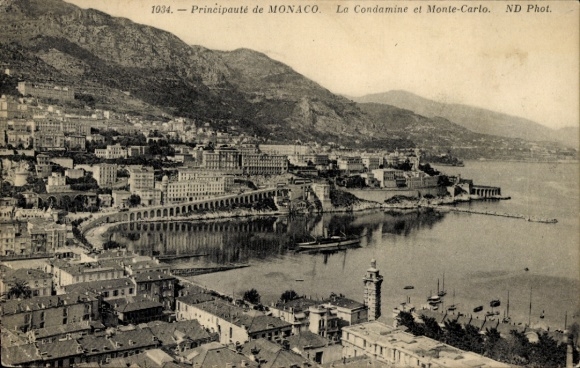 PC Monte Carlo Monaco, Monte-Carlo, La Condamine, 1934, coastal view, ships in the harbor