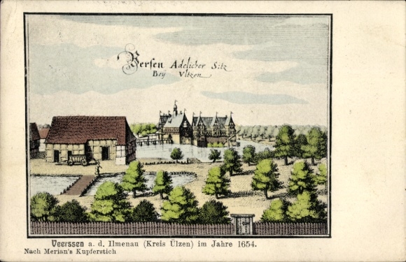 Artist Postcard Merian, Veerssen (Uelzen) in Lower Saxony, view in 1654