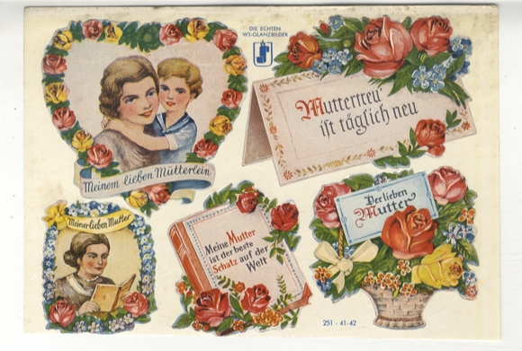 Wafer, complete sheet, Mother's Day motifs, hearts, flowers, greetings. Approx. 15 x 21 cm