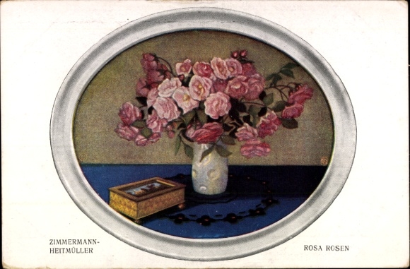 Artist Postcard Zimmermann-Heitmüller, Pink Roses