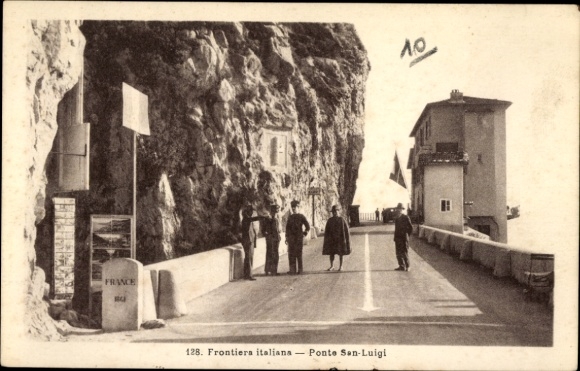 Postcard Italy, Ponte San Luigi on the Italian border
