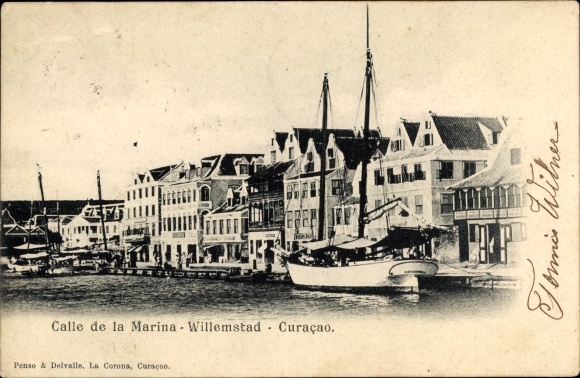 Postcard Willemstad Curacao Netherlands Antilles, Calle de la Marina, harbor section