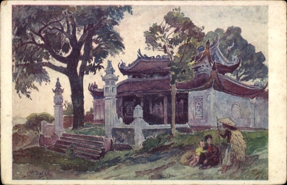 Artist Postcard Hanoi Tonkin Vietnam, Pagoda in Phu Lang Thuong, Binh Phú Lang Thuong