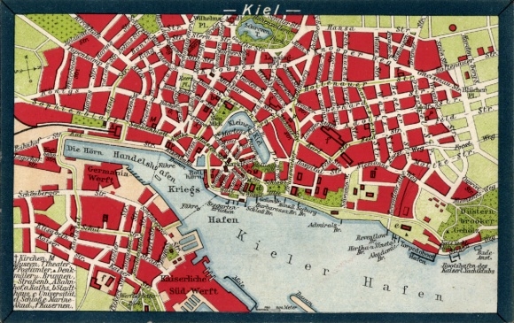 City map Postcard Kiel, Kiel harbor