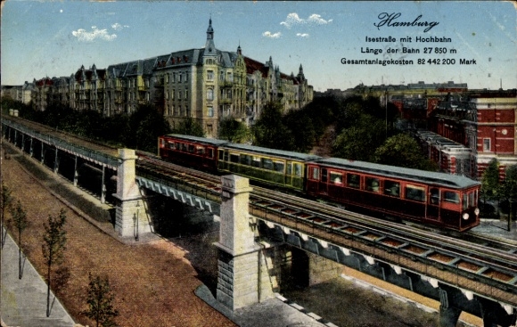 Hamburg Eimsbüttel Harvestehude, Isestraße with elevated railway, residential buildings