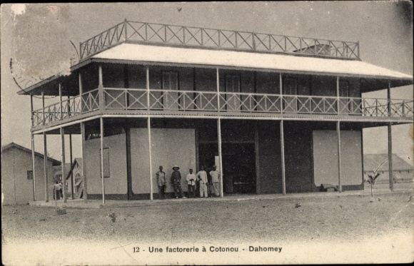 Postcard Cotonou Dahomey Benin, factory building, people, Dahomey