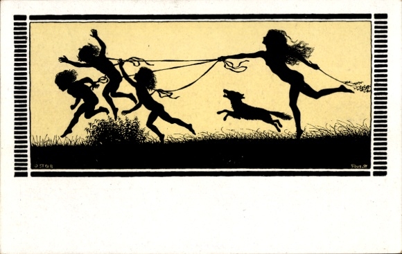 Artist's silhouette Postcard Fidus, Springtime Joy, Seasons in Shadow Pictures