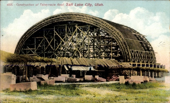 Postcard Salt Lake City Utah USA, construction of the tabernacle roof, impressive building