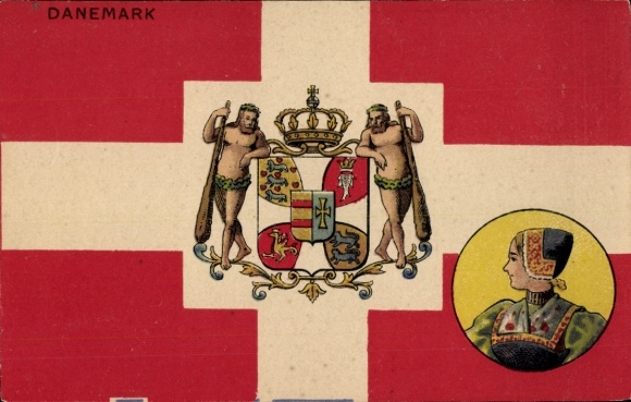 Coat of arms of Denmark, Wild Men, Danish woman in traditional dress