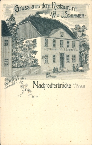 Lithograph of Nachrodterbrücke, Einsal, Nachrodt, Wiblingwerde in the Sauerland region, Restaurant Ww. J. Schirmer