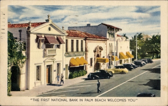 Postcard Palm Beach Florida USA, The First National Bank In Palm Beach Welcomes You