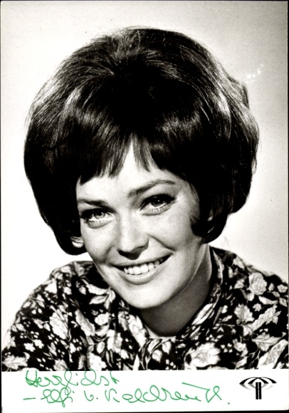 Postcard television announcer Elfie von Klalkreuth, portrait, autograph