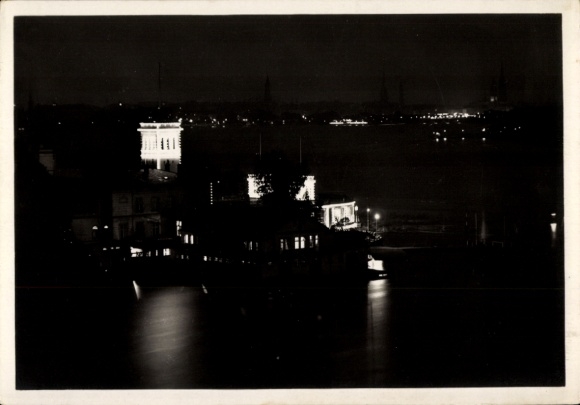 Postcard Hamburg Nord Uhlenhorst, Uhlenhorster Fährhaus, Außenalster, at night